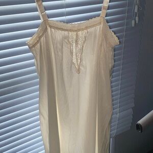 Pink Lady Vintage Lace Trim Cream White Satin Slip Dress